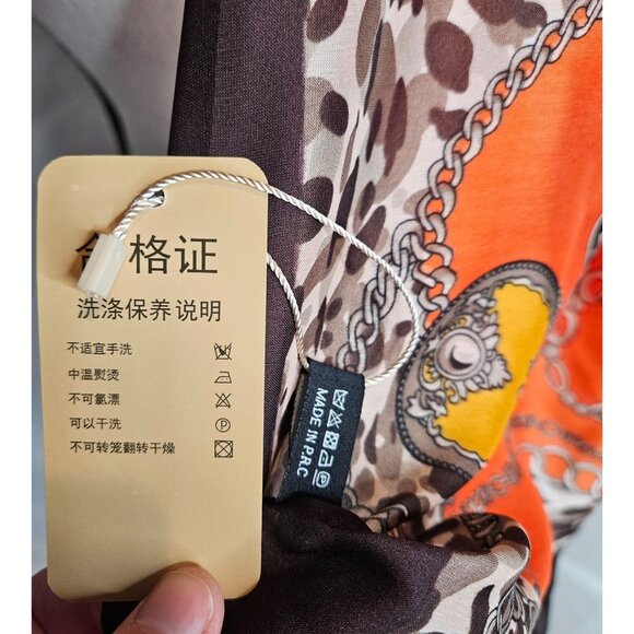 Equestrian silk leopard scarf NWT Y2K brown boho - Picture 6 of 6